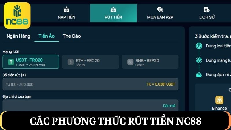 Một số phương thức rút tiền NC88
